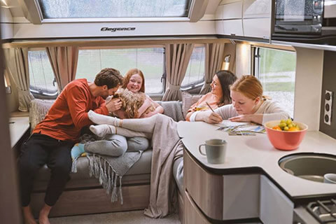 Family enjoying time away in a Swift caravan
