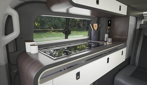 Kitchen area in the Swift Monza campervan