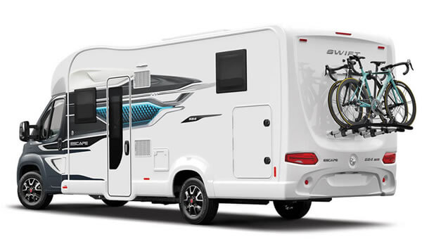 Exterior of a Swift Escape motorhome with bike rack