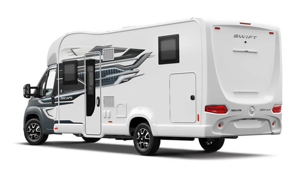 Exterior of a Swift Escape motorhome with bike rack