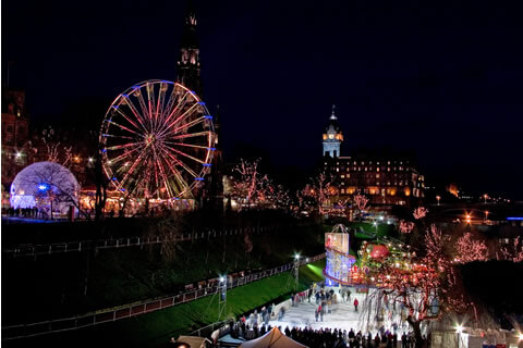 Christmas ice rink and ferris wheel in Edinburgh