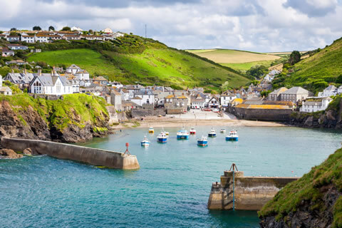 View of seaside bay on the Cornwall coast