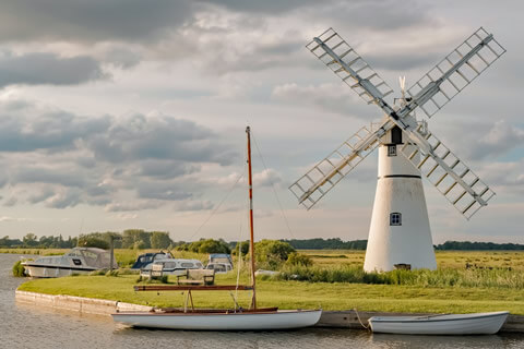 Windmill and boats in the Norfolk Broads