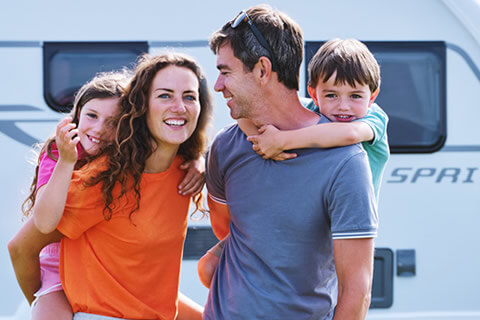 Family on a touring caravan holiday