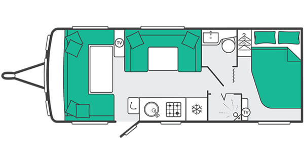 U-shaped lounge in a Swift caravan layout