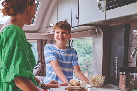 Family in a caravan