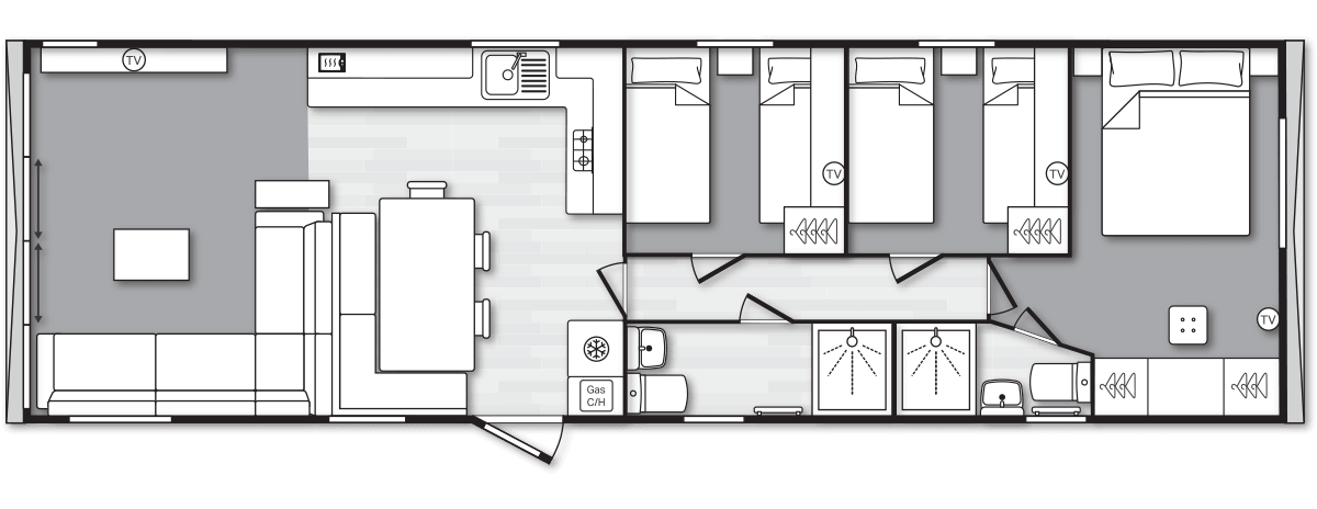 Morlaix Lodge 42’ x 14’ 3 Bedroom floorplan