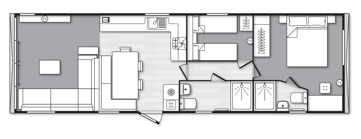 Morlaix Lodge 40’ x 13’ 2 Bedroom floorplan