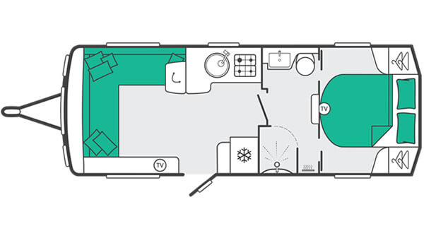 L-shaped lounge in a Swift caravan layout