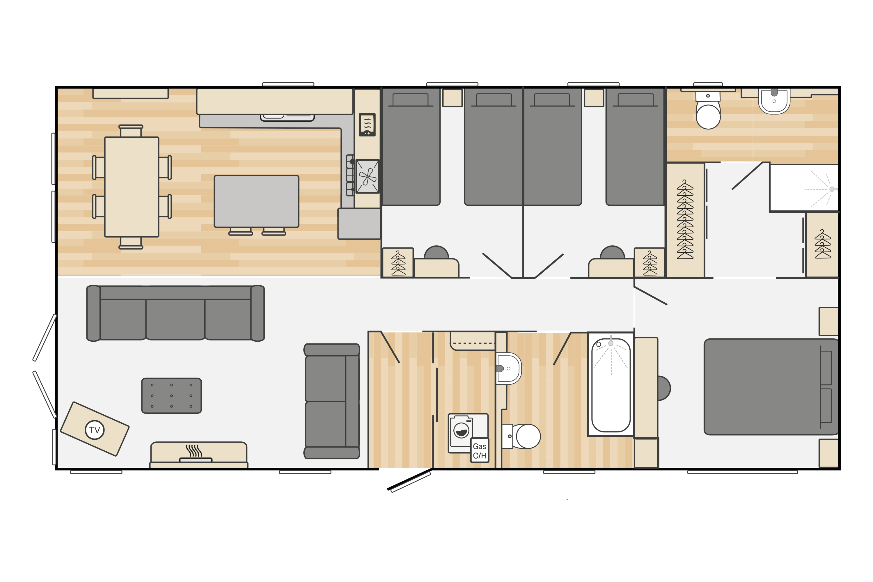 Edmonton Lodge 40' x 20' 3 Bedroom floorplan