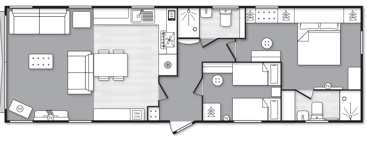 Vendee Lodge 42' x 14' 2 Bedroom floorplan