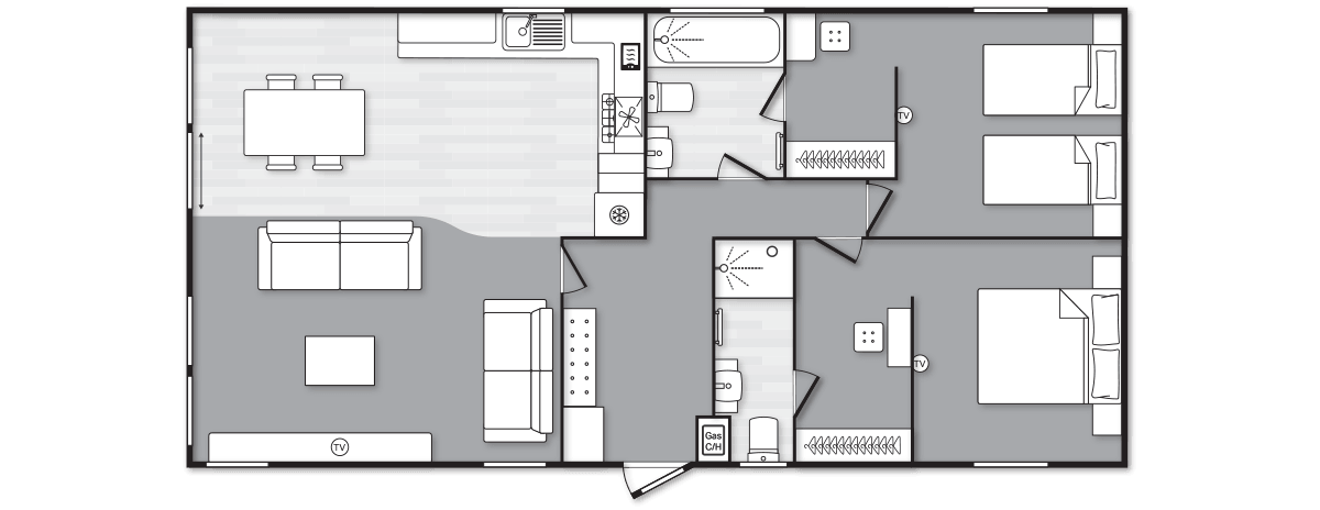Montreal Lodge 40’ x 20’ 2 Bedroom floorplan