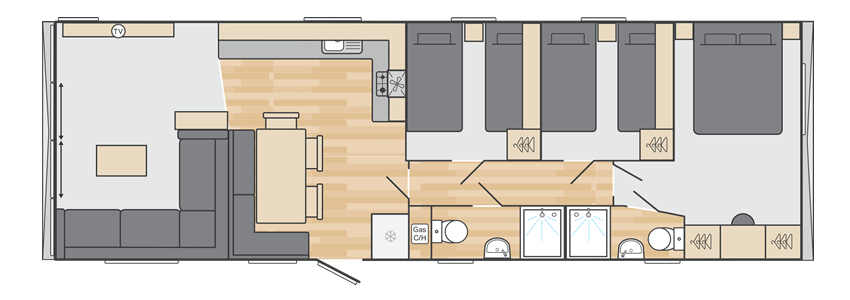 Morlaix Lodge 42’ x 14’ 3 Bedroom floorplan