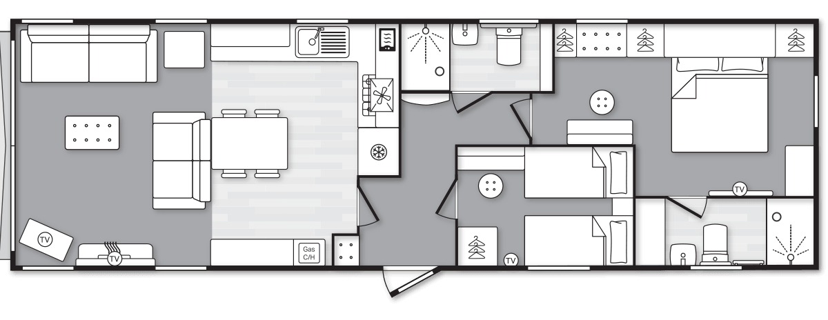 Vendee Lodge 42' x 13' 2 Bedroom floorplan