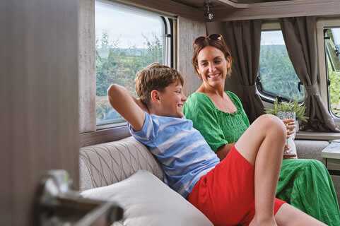 Family in a touring caravan