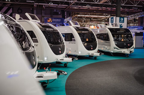 Caravans on the Swift stand at the NEC show