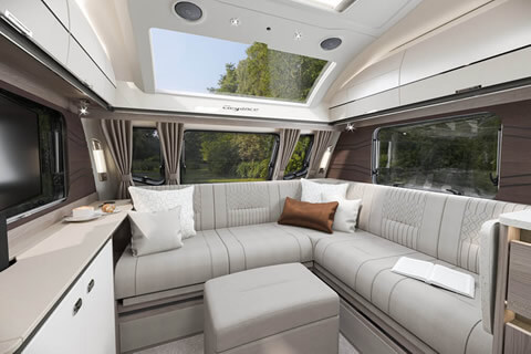 L-shaped lounge in a Swift Elegance caravan