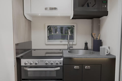 Swift caravan layout with a compact kitchen space