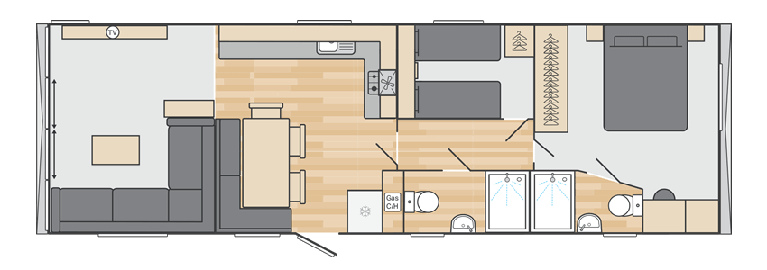 Morlaix Lodge 40’ x 13’ 2 Bedroom floorplan