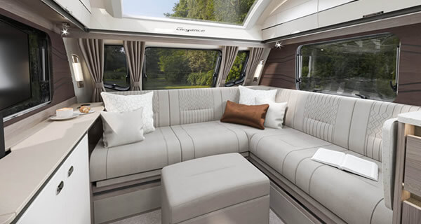 L-shaped lounge in a Swift Elegance Grande caravan